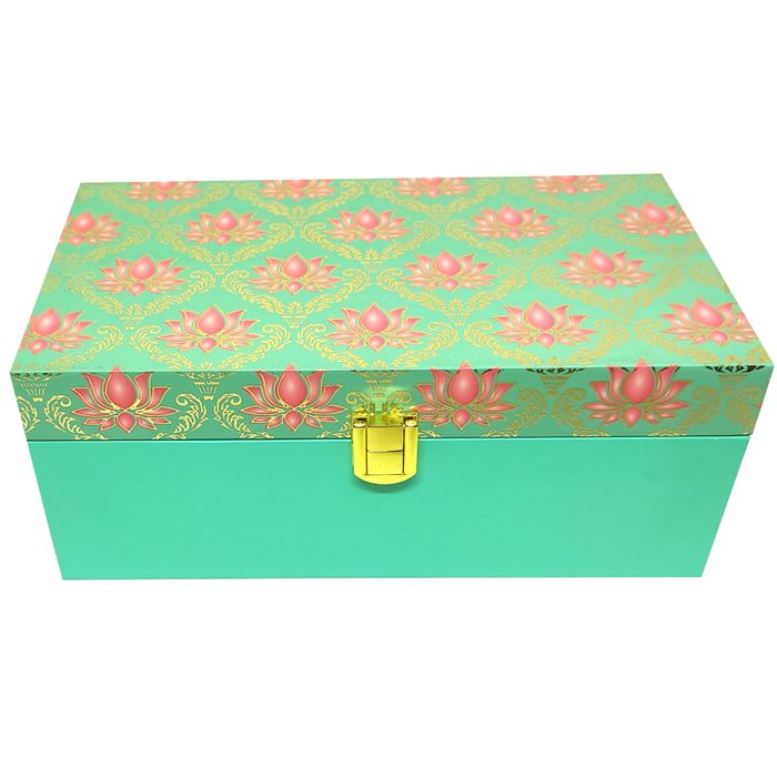 Green With Pink Floral Box Invitation-KBX0106-King of Cards