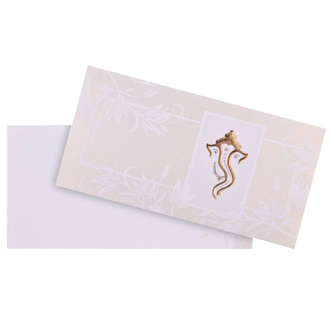 Classic Gold Foiling Ganesha With White Shading Wedding Card - KNKSB021