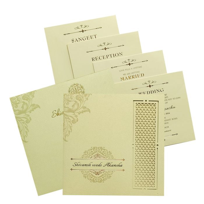 Beige Laser Cut Invitation Card-King of Cards