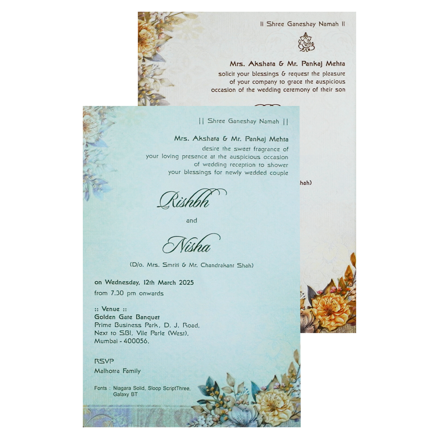 Blue Grey Floral Wedding Box-KRC30790