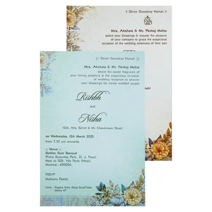 Blue Grey Floral Wedding Box-KRC30790