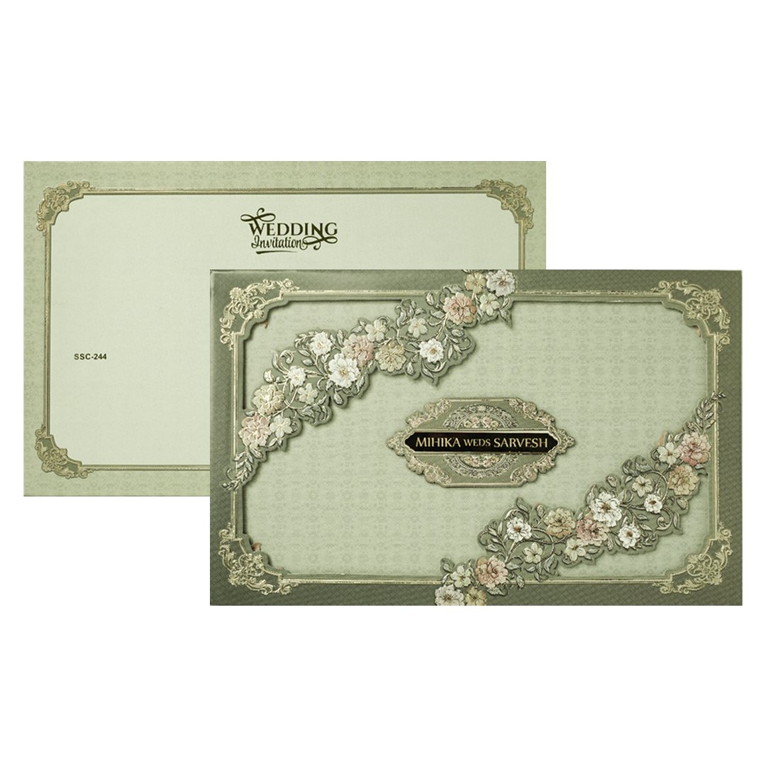 Grey Pastel Floral Padded Wedding Card-KSSC2440