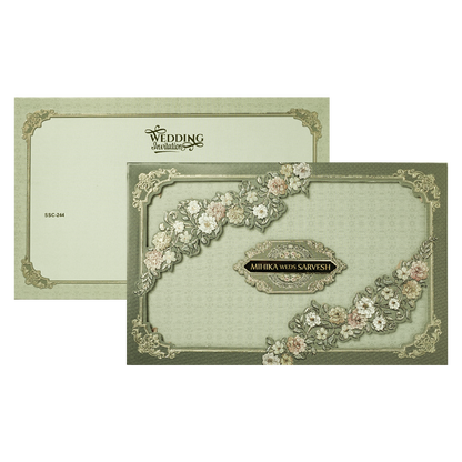 Grey Pastel Floral Padded Wedding Card-KSSC2440