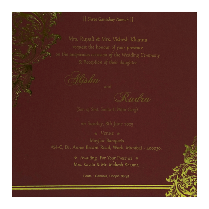 Maroon Gold Floral Single Card-King of Cards