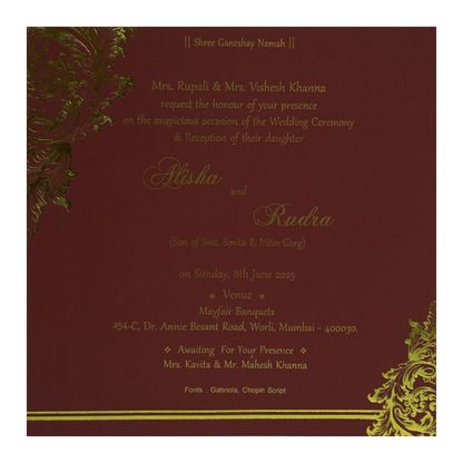 Maroon Gold Floral Single Card-KRCS7190