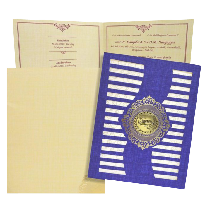 Blue Laser Cut Design Invitation Card-Kncm802b