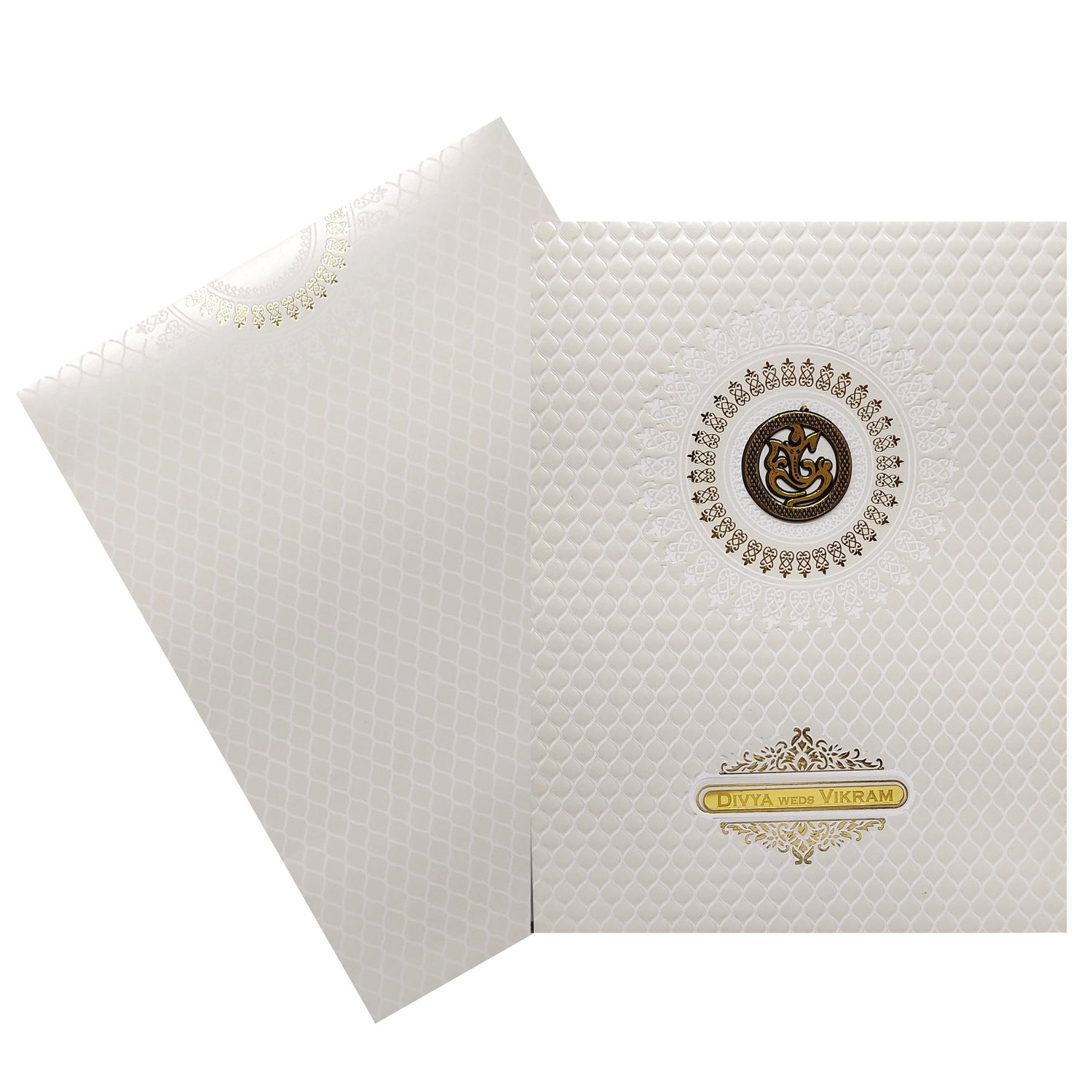 White Embossed Invitation Card-KNK4103W
