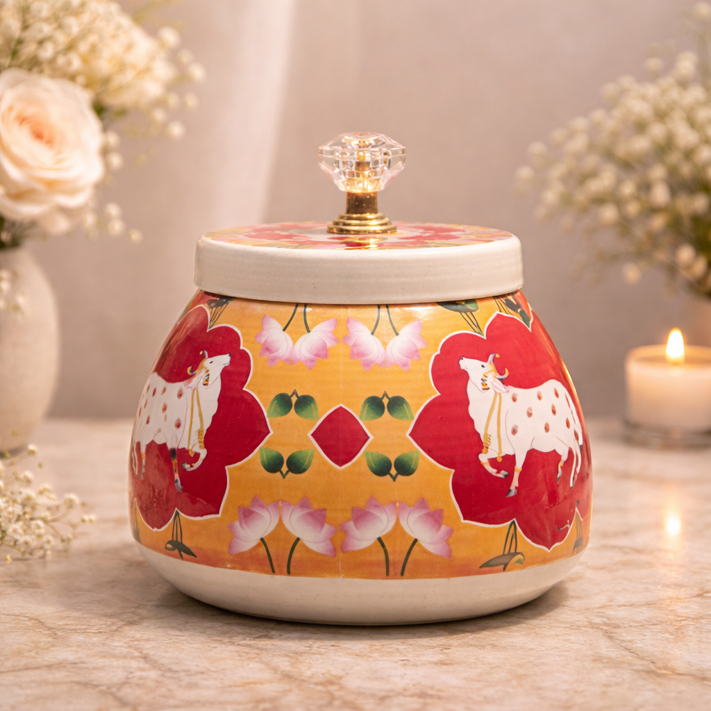 Yellow Pink Cow Decorative Small Jar -GDS0170