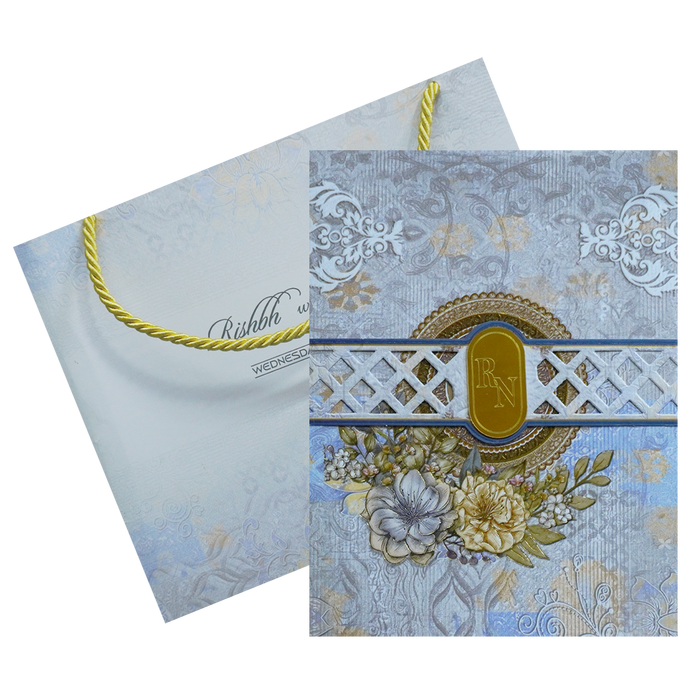 Blue Grey Floral Wedding Box-King of Cards