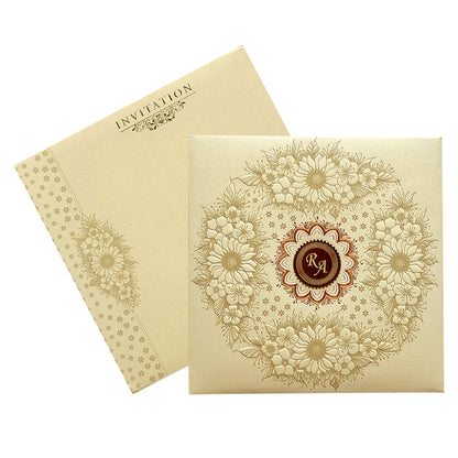 Light Grey Embossed Floral Padded Invitation-KRC29700