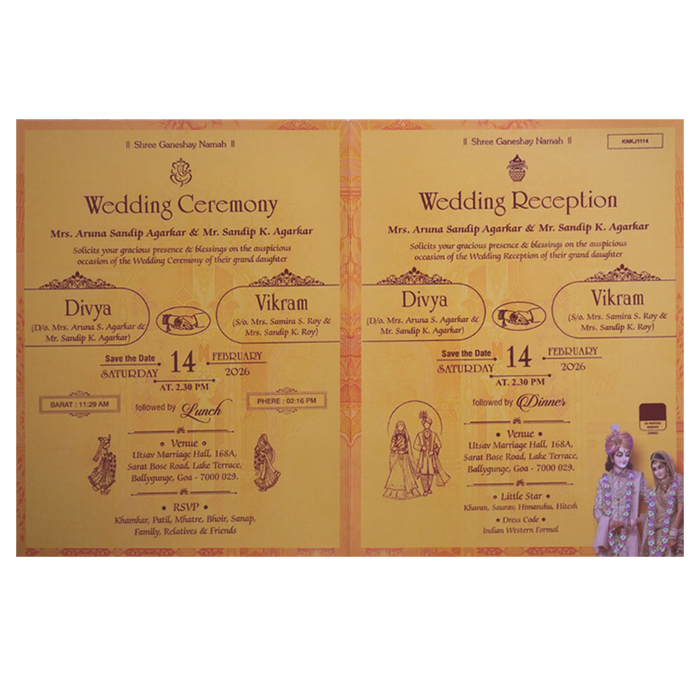 Orange Bride Groom Invitation Card-King of Cards