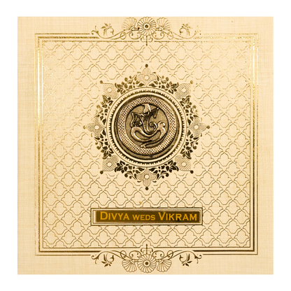 Cream Gold Foil Pattern Wedding Card-KNRP4345S