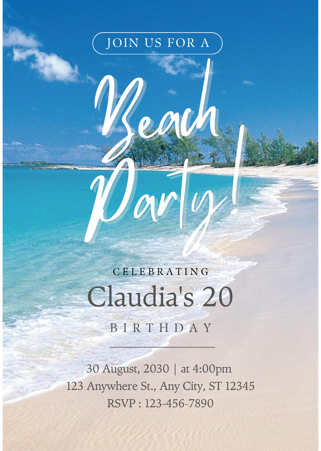Blue Sunny Beach Party Invitation-AABEP002
