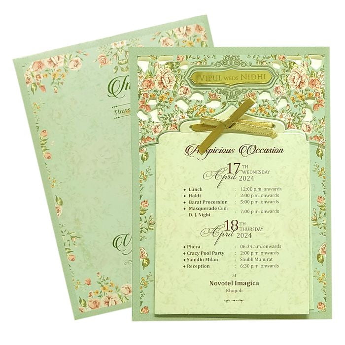 Light Soft Green Laser Cut Invitation-King of Cards