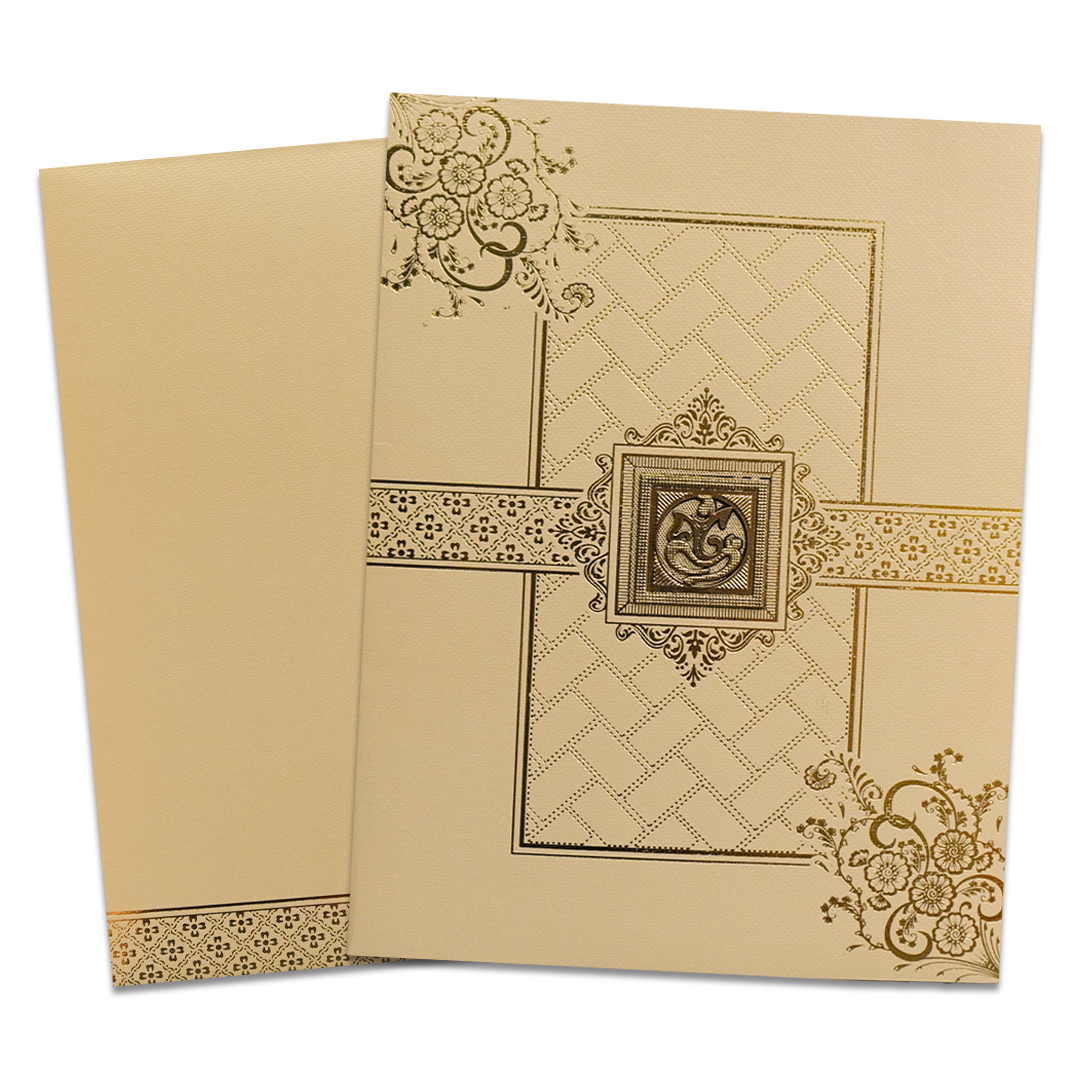 Cream Gold Ganesha Floral Wedding Card-KNKT5034