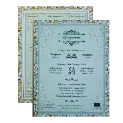 Blue White Floral Door Invitation Card-King of Cards