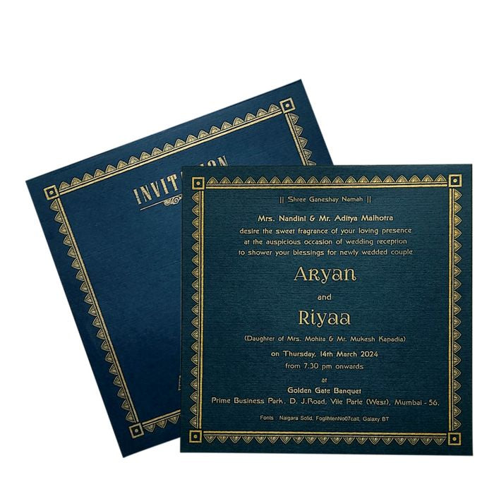 Blue Gold Single Sheet Invitation Card-King of Cards