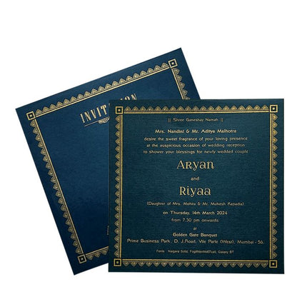 Blue Gold Single Sheet Invitation Card-King of Cards