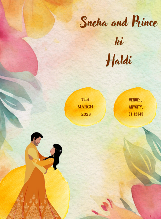 Watercolor Couple Haldi Cremony Invitation-AAHCI029