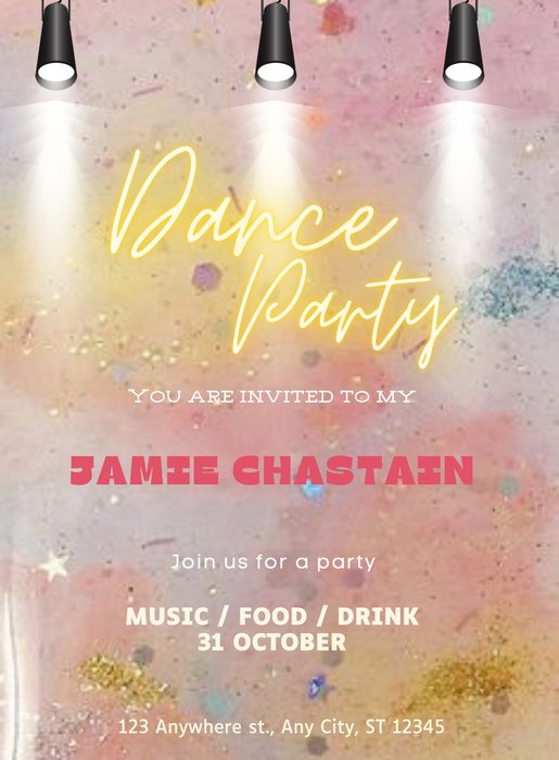 Watercolor Lights Dance Party Invitations-AADPI035
