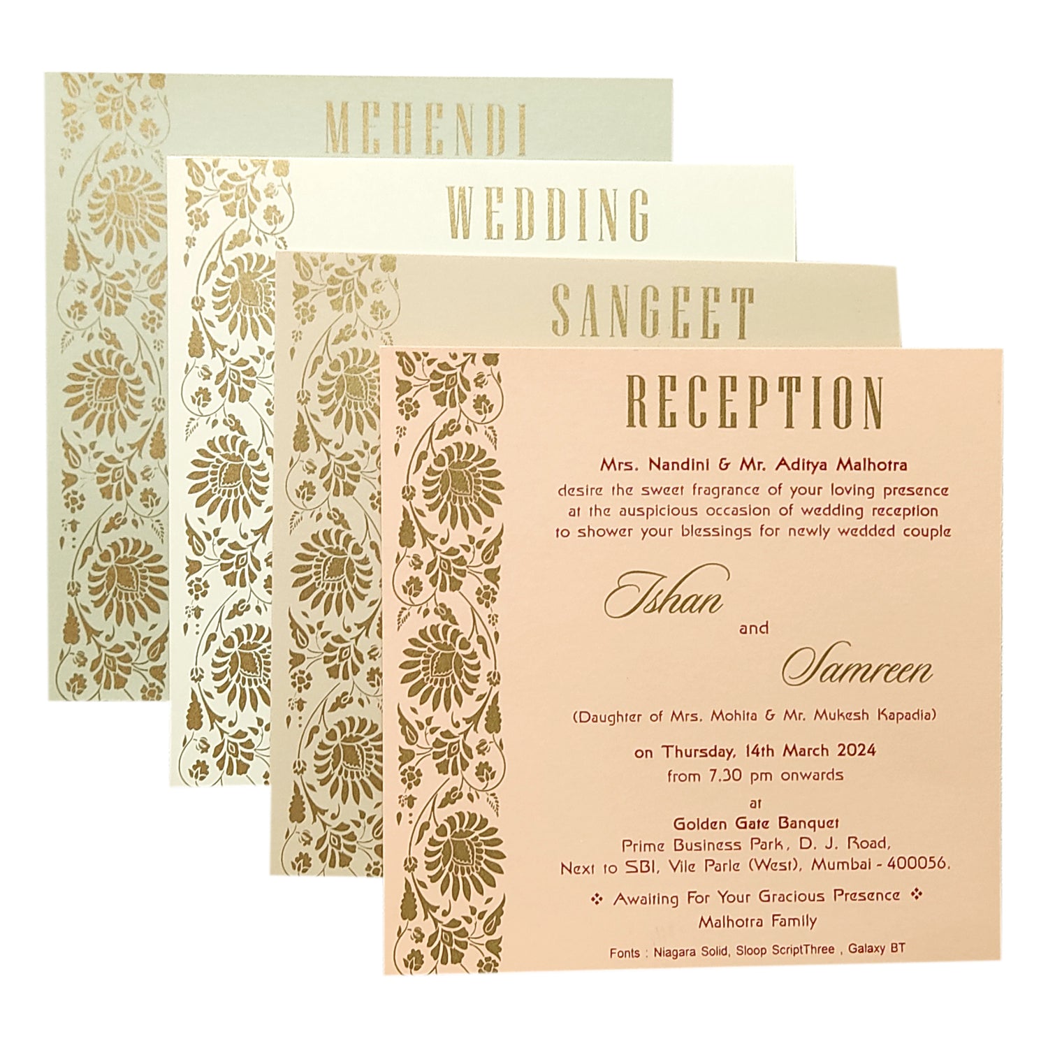 Peach Gold Design Invitation Card-KRC29831