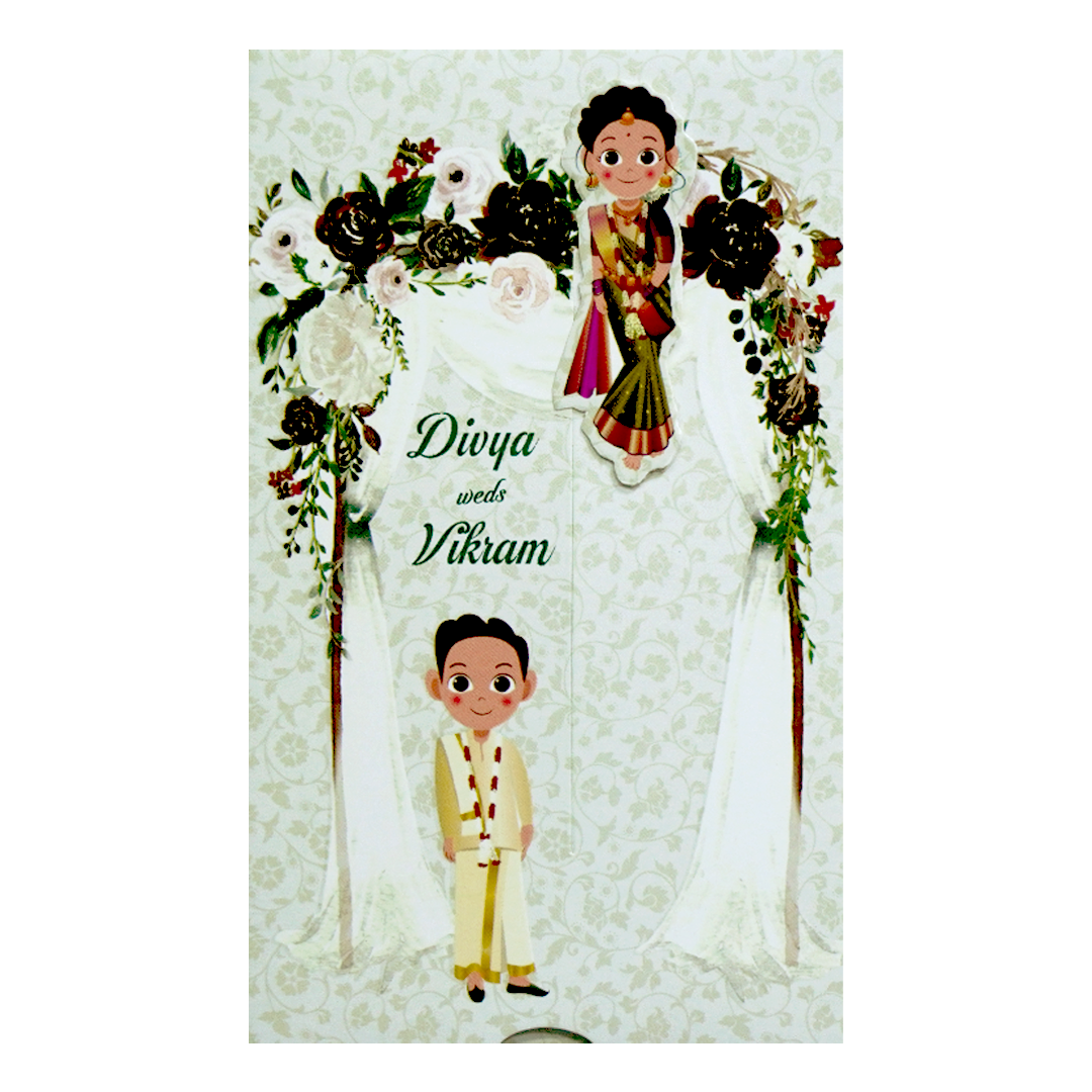 White Floral Sliding Invitation Card-KNKSP751