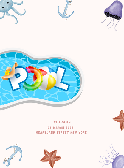 White Anchor Pool Party Invitation-AAPPI015