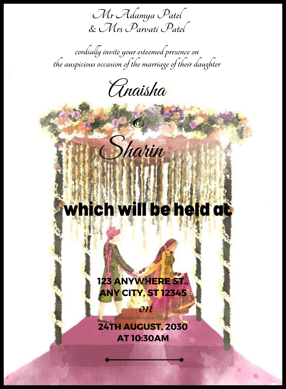 White Canopy Caricature Wedding Invitation-AACAR010