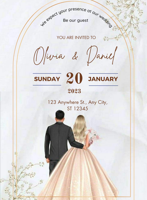 White Caricarture Christian Wedding Invitations-AACWI039
