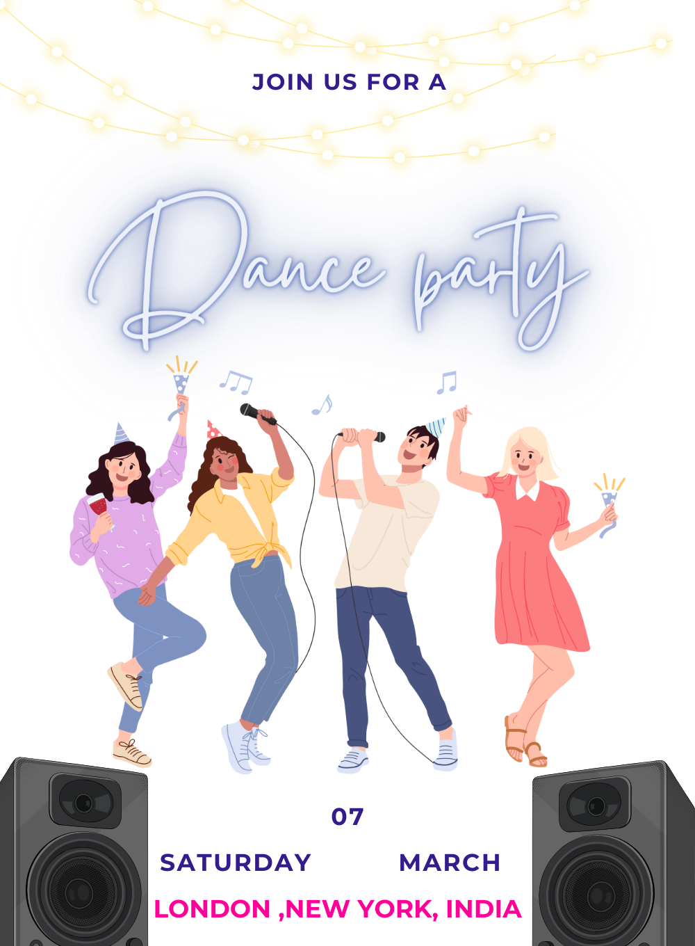 White Chill Dance Party Invitation-AADPI018