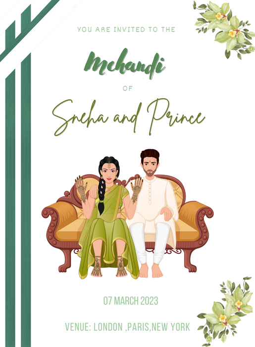 White Couple Mehndi Ceremony Invitation-AAMCI027