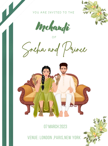White Couple Mehndi Ceremony Invitation-AAMCI027