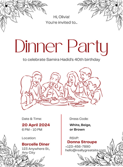 White Crimson Dinner Party Invitation-AADNI004