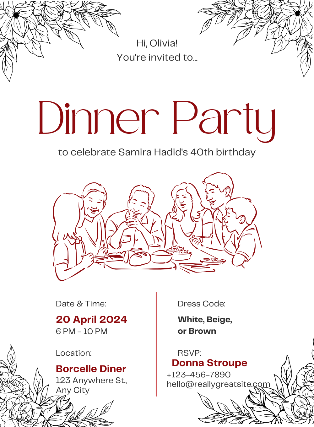 White Crimson Dinner Party Invitation-AADNI004