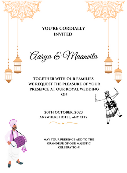 White Drums Punjabi Wedding Invitation-AAPUN004