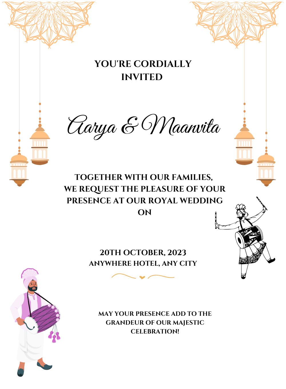 White Drums Punjabi Wedding Invitation-AAPUN004