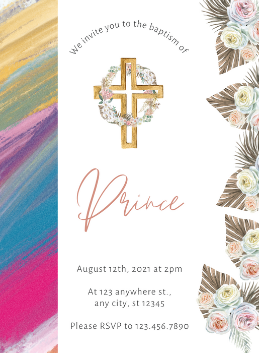 White Floral Baptism Ceremony Invitations-AABAP007