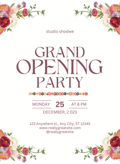 White Floral Grand Opening Invitation-King of Cards
