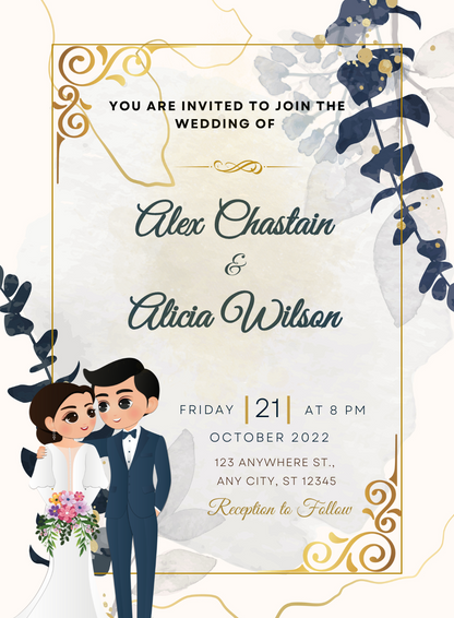 White Frame Custom Wedding Invitations-AACUW006