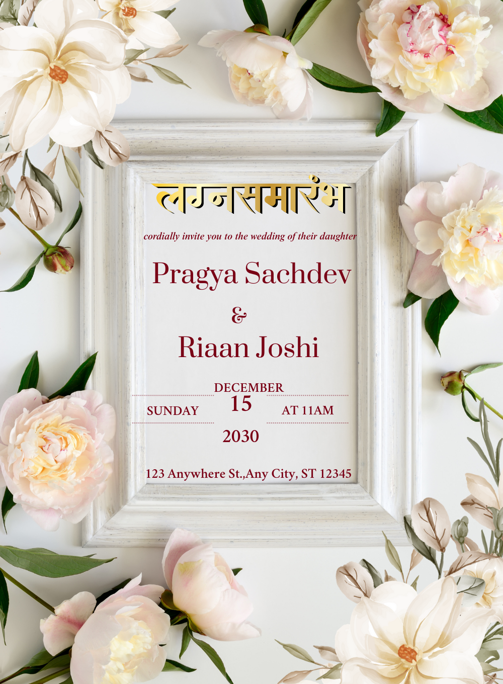 White Frame Marathi Wedding Invitation-AAMAI016