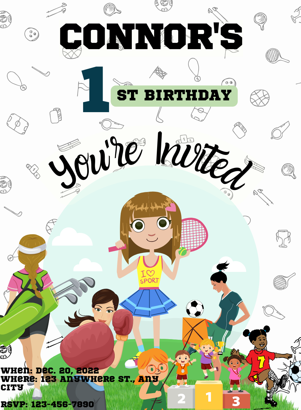 White Girl Sports and activities Invitation-AASAA008