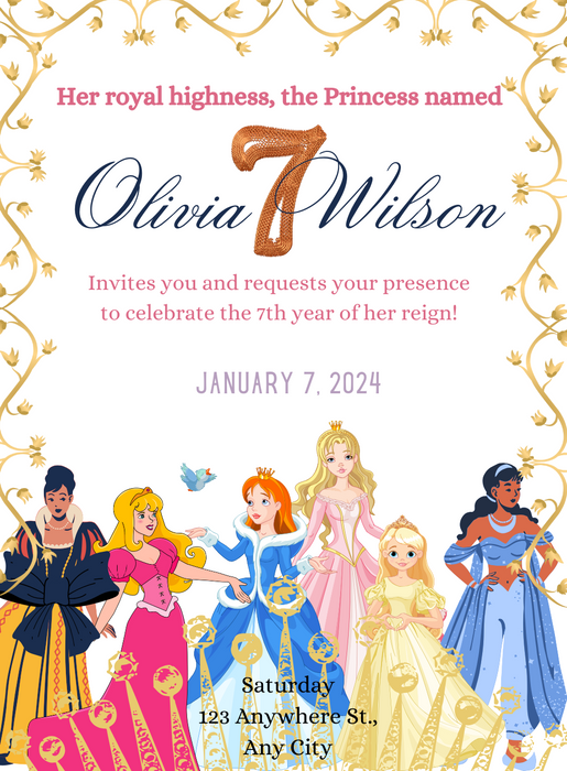White Glitter Princess Invitation-AAPNC002