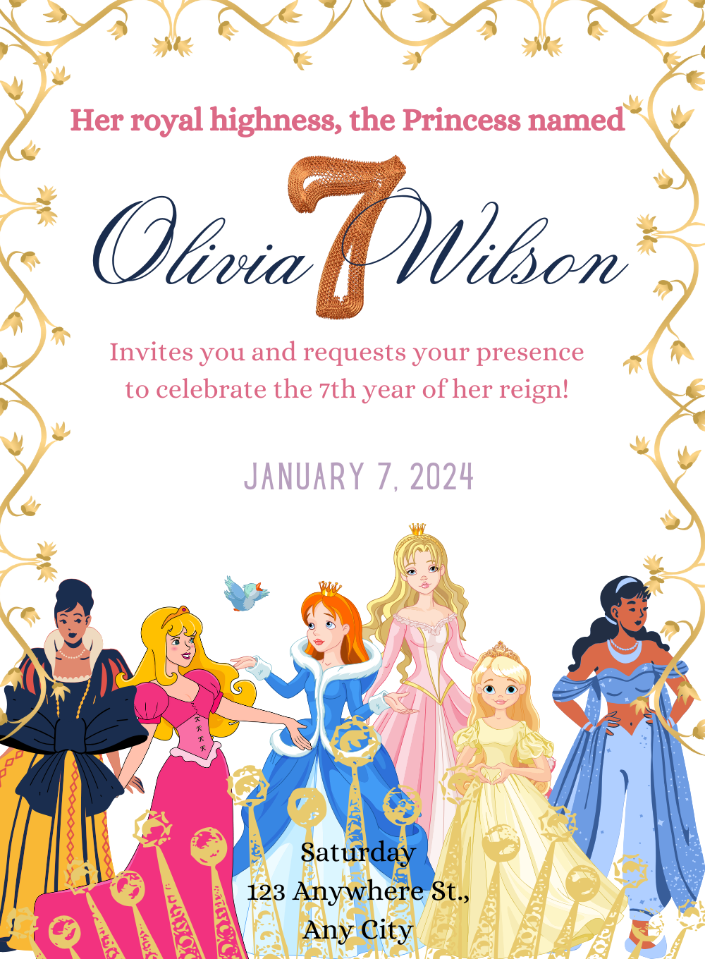 White Glitter Princess Invitation-AAPNC002
