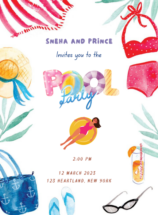 White Hat Pool Party Invitation-AAPPI017