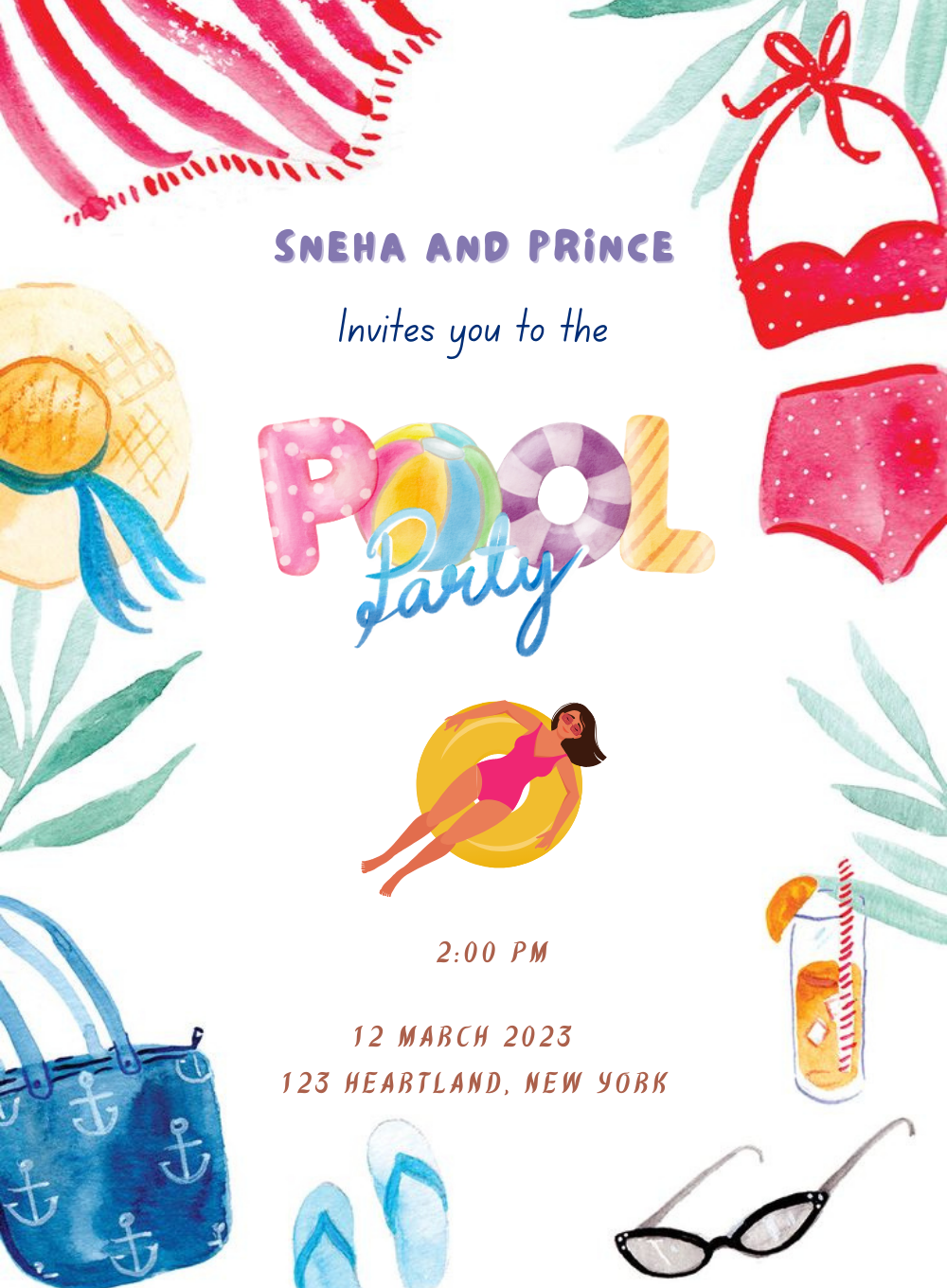 White Hat Pool Party Invitation-AAPPI017