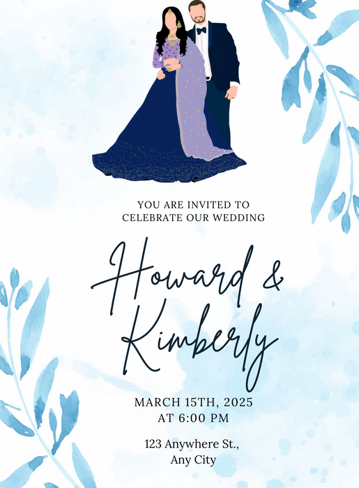 White Leaf Caricature Wedding Invitation-AACAR013