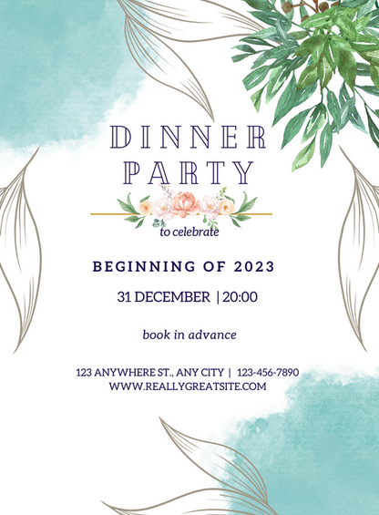 White Leaves Dinner Party Invitation-AADNI010