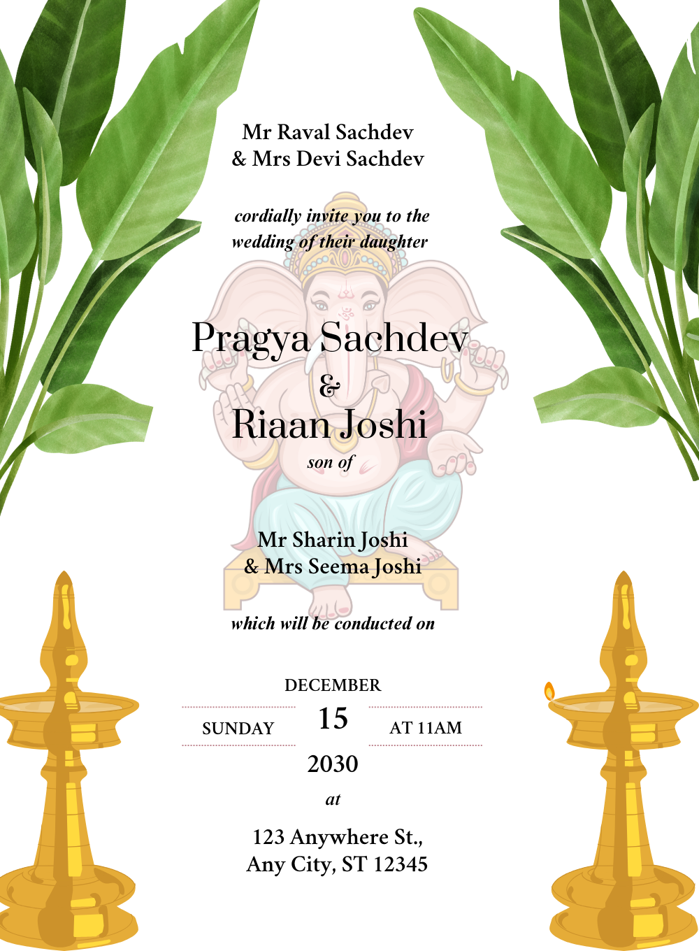 White Leaves South Indian Wedding Invitation-AASIW009
