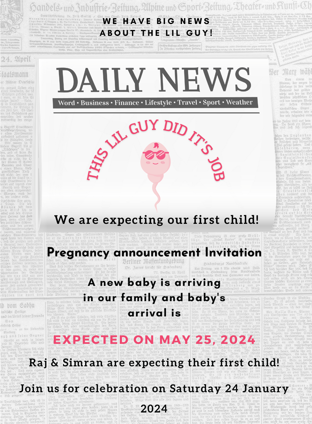 White News Pregnancy Announcement Invitation-AAPAI009
