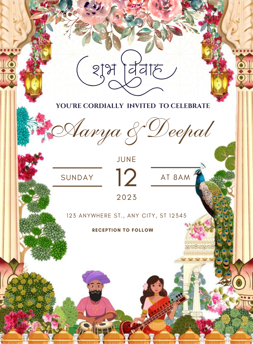 White Pretty Traditional Wedding Invitation-AATWI013